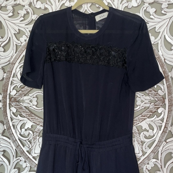 A.L.C. Silk Navy Midi Dress with Black Lace Detail sz 8 - Picture 3 of 14